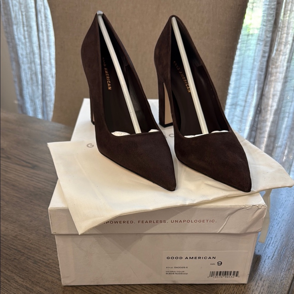 Good American Brown Pointed-Toe Heels